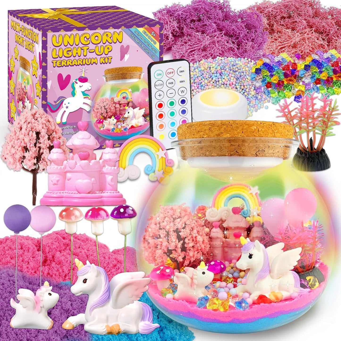 Hot 7july Unicorn Terrarium Crafts Kit for Kids-LED Night Light Up & Remote Unicorn Birthday Gifts Toys for Girls Ages5 6 7 8 9 10 Year Old-Christmas Gifts for Girls