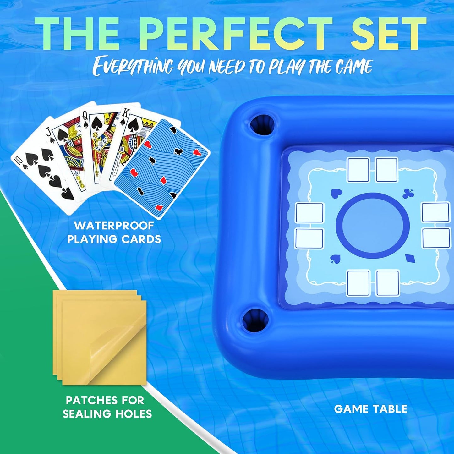 Hot DIMROM Floating Table for Pool with Cup Holders – Adult Pool Games with Waterproof Cards – Pool Float Games – Perfect for Party, Snacks, Drinks, Hot Tub & Summer Fun