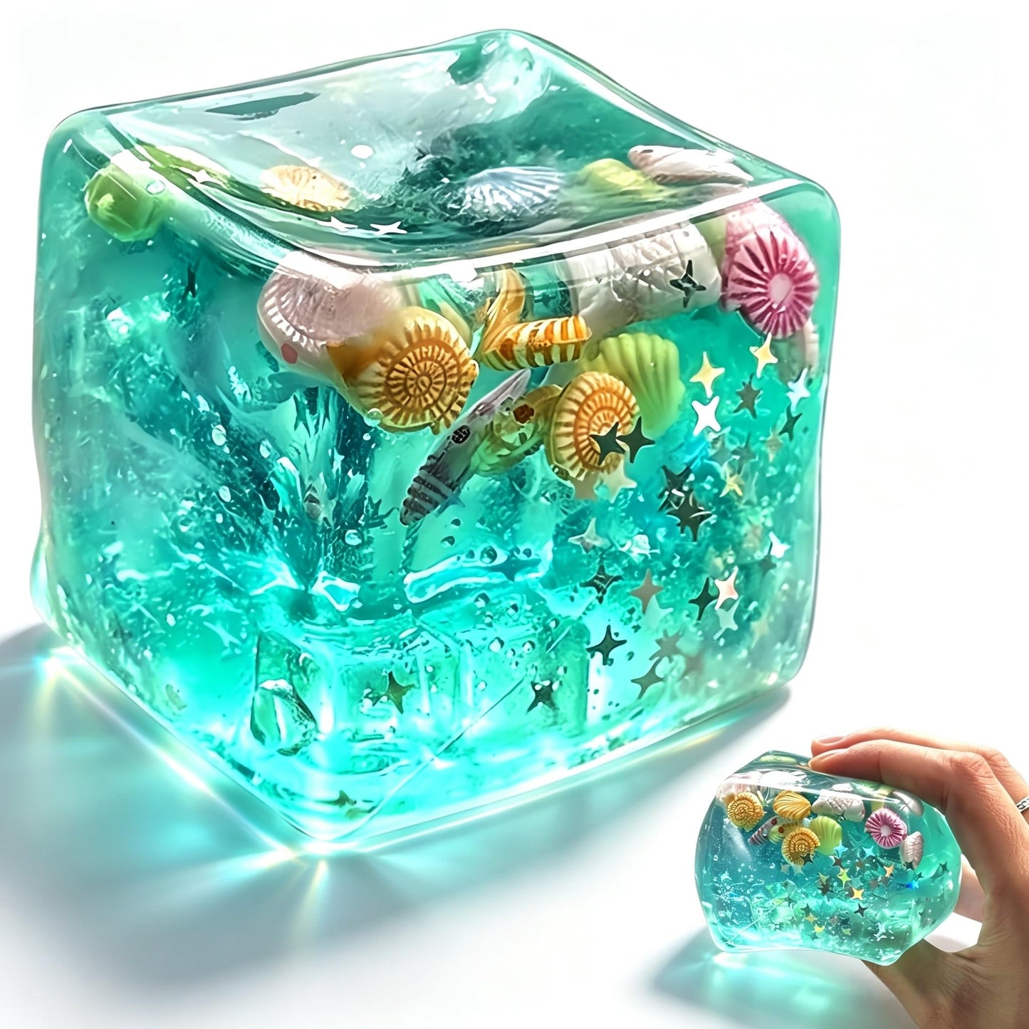 HotIce Cube Cube Fidget Toys - Sensory Toys for Adult with Real Sea Shells, Squishy Fidget Toy for ADHD, Anxiety Relief | Non-Toxic Squeeze Ball for Focus & Calm for School, Office