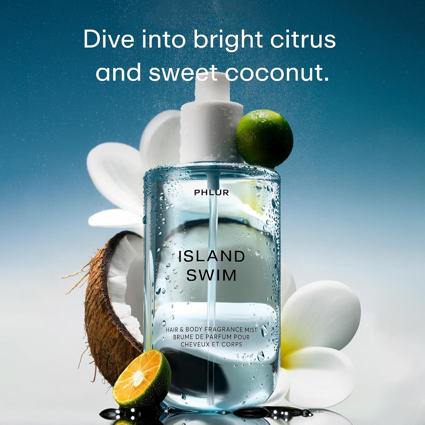 Hot PHLUR Island Swim Body Mist, 8 Fl Oz - Hair and Body Perfume | Tropical Citrus Coconut Body Spray with Bergamot, Plumeria & Sandalwood Fragrance