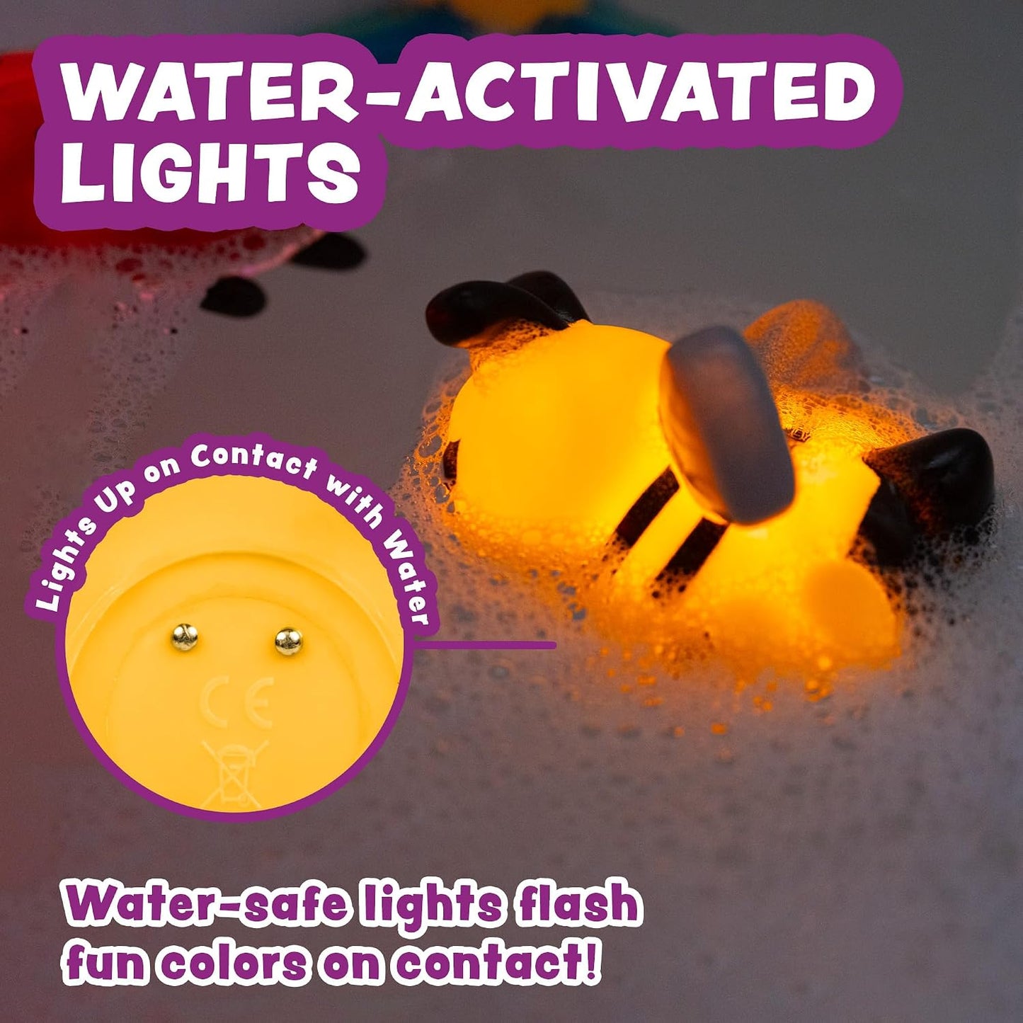 HotTub Works® Bugs™ Light Up Bath Toys, 6 Pack | Water-Activated Light Up Toys Flash & Change Color | Easy-Grip Baby Girl & Toddler Bath Toys | Glow Bugs for Kids | Sensory Bathtub Toys with Bath Lights