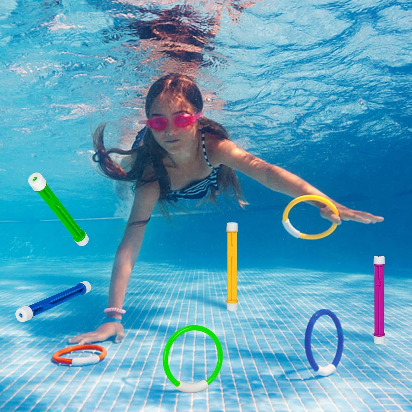 HotKorlon Tec Underwater Pool Toys for Kids Ages 4-8 8-12, Summer Training Swim Pool Diving Toys Set for Fun Water Games
