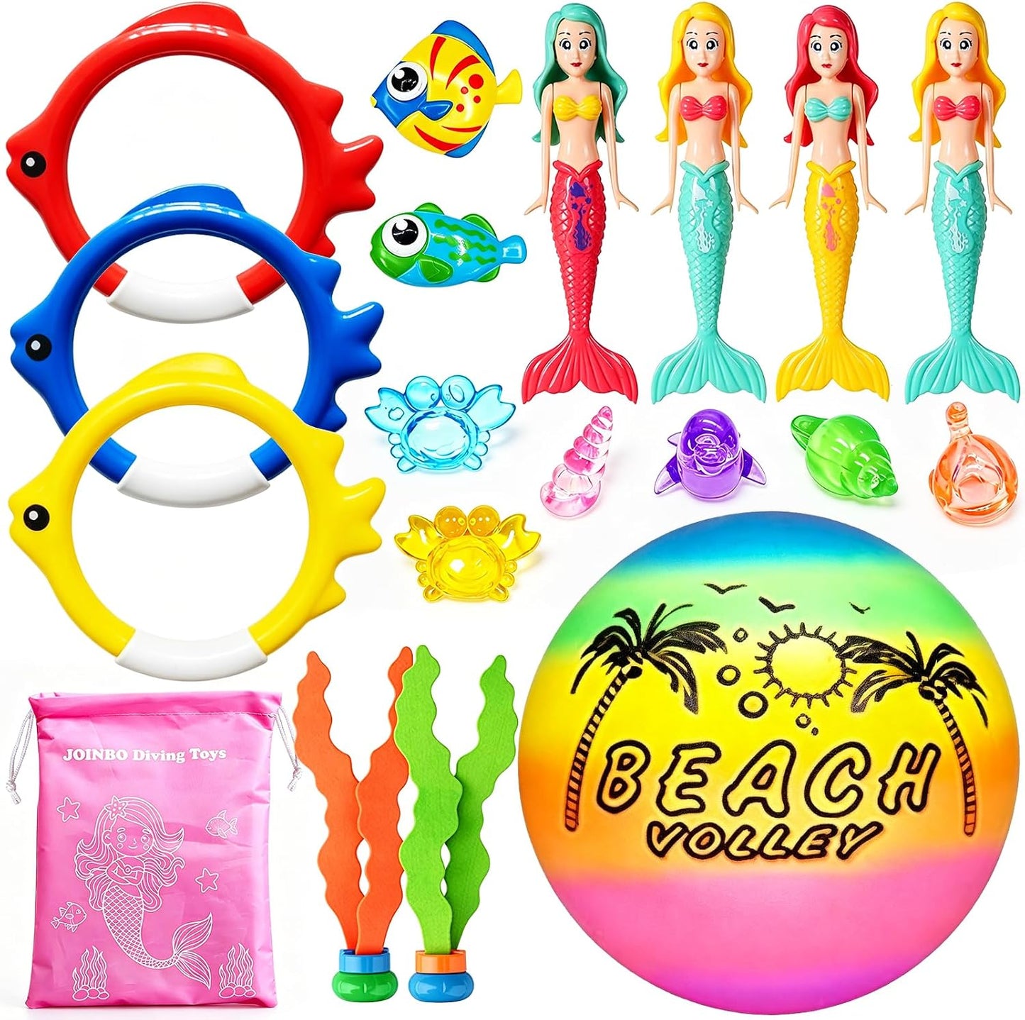 Hot18 Pcs Diving Pool Toys for Kids Ages 3-12 Set with Storage Bag,Pool Games Summer Swim Water Sinking Mermaid Toys