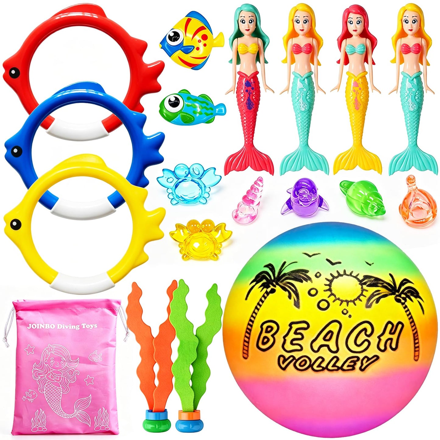Hot18 Pcs Diving Pool Toys for Kids Ages 3-12 Set with Storage Bag,Pool Games Summer Swim Water Sinking Mermaid Toys