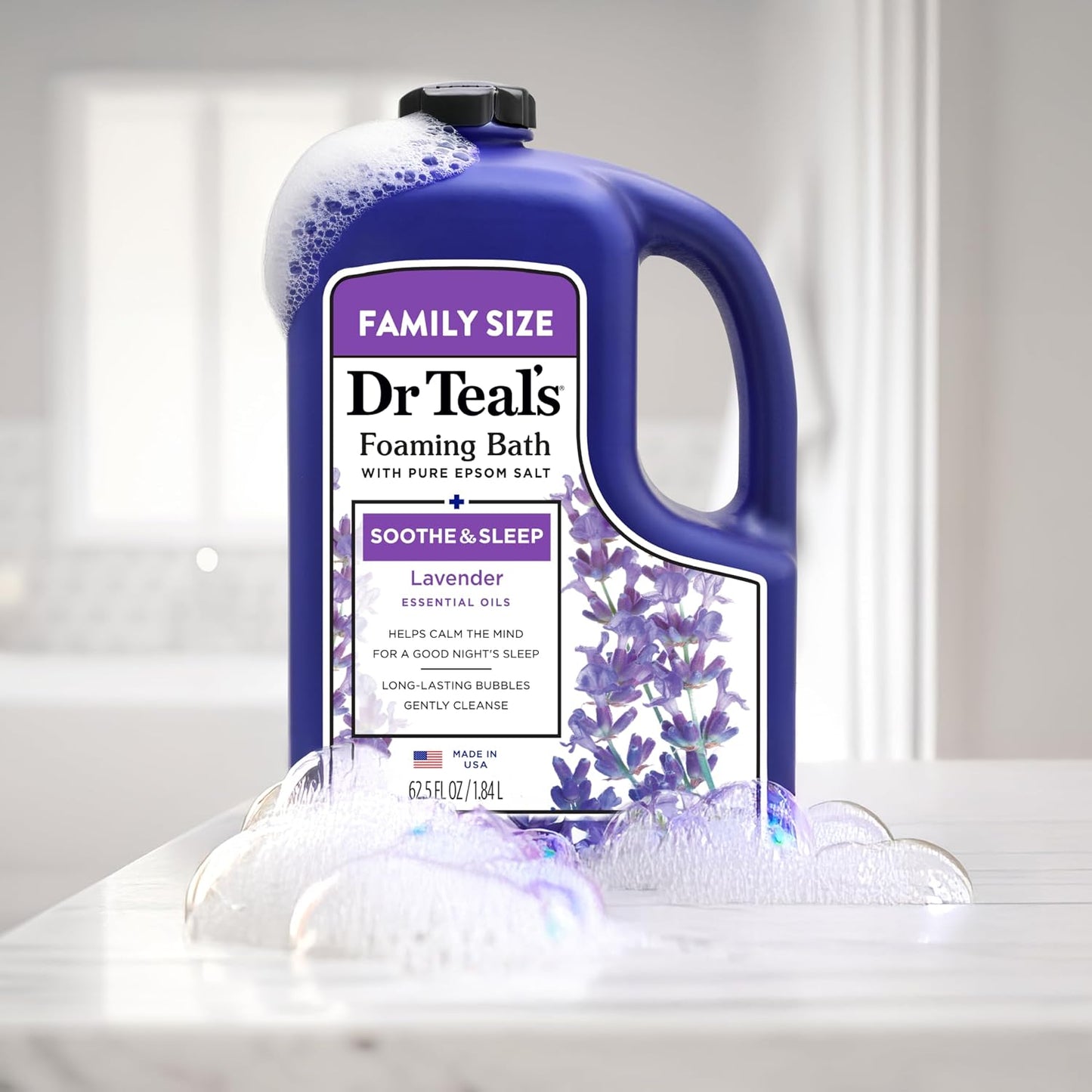 HotDr Teal's Foaming Bath with Pure Epsom Salt, Soothe & Sleep with Lavender, 62.5 fl oz