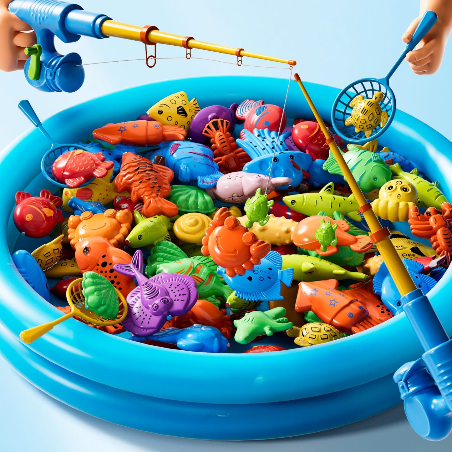HotMagnetic Fishing Game Toys for Kids Toddlers 3-5 4-8, Water Table Bathtub Toys with Pole Rod Net Plastic Floating Fish, Water Bath Pool Outdoor Toys for Kids Toddlers Baby Age 3 4 5 6 7 8 Year Old