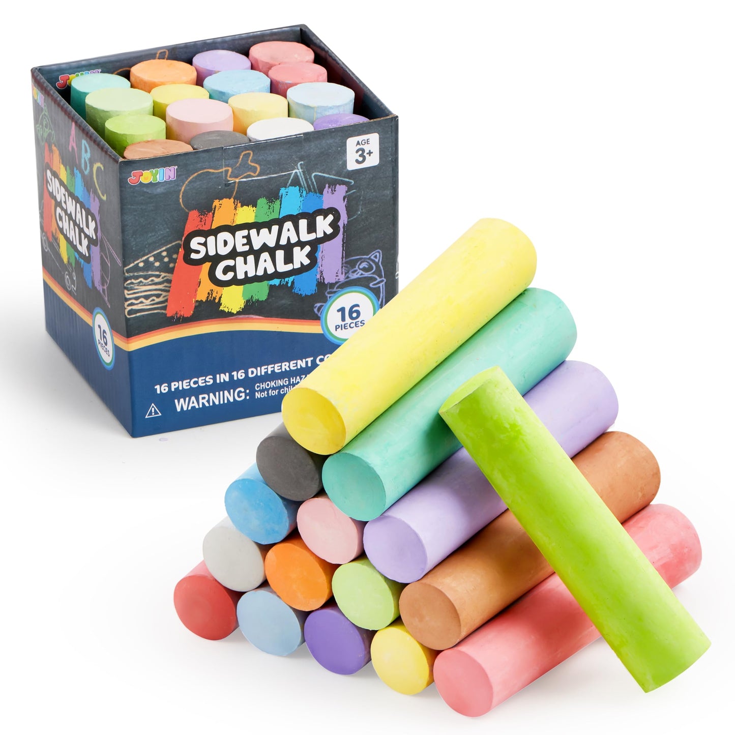 HotJOYIN 160 PCS Sidewalk Chalks Set-16 Colors Non-Toxic Washable Jumbo Chalk for Outdoor Art Play, Painting on Chalkboard, Blackboard and Playground