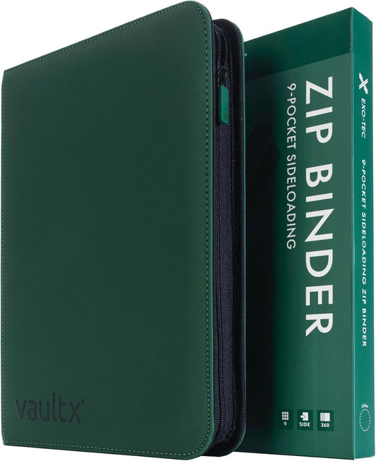 Hot Vault X 9 Pocket Zip Trading Card Binder 360 Cards Exo-Tec (Green) | Holds 360 standard-size TCG cards in 20 side-loading 9-pocket pages. Padded, water-resistant Exo-Tec cover.