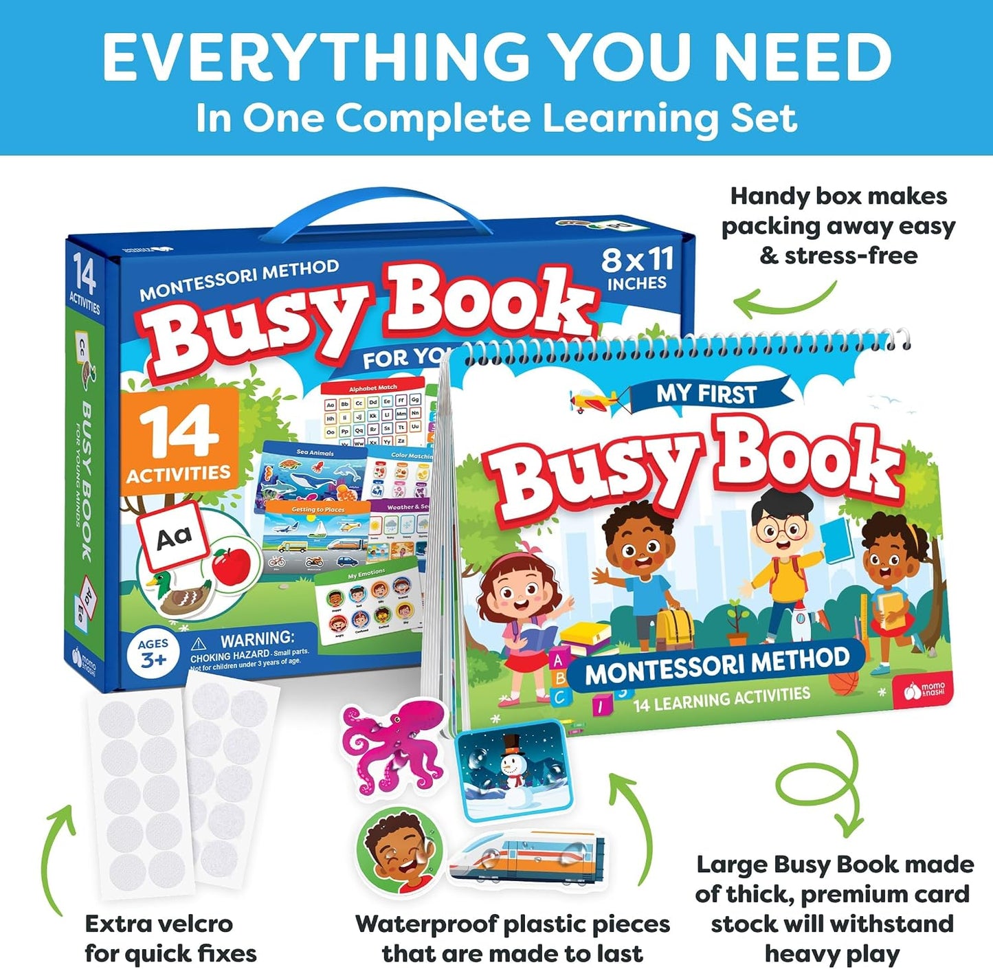 HotMontessori Busy Book for Toddlers 3-5 - Preassembled Preschool Workbook, Toddler Busy Book - Montessori Toys for 3 Year Old, Preschool Learning Toys Activities - 3 Year Old Girl Gifts, Boy Gifts
