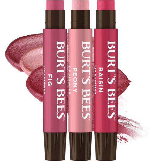 HotBurt's Bees Lip Shimmer Nude Collection, Tinted Lip Balm Stick, Moisturizing for All Day Hydration with Natural Glowy Pigmented Finish & Buildable Color, 3 Warm Shades, Value Pack, 0.09 oz., Three Tubes