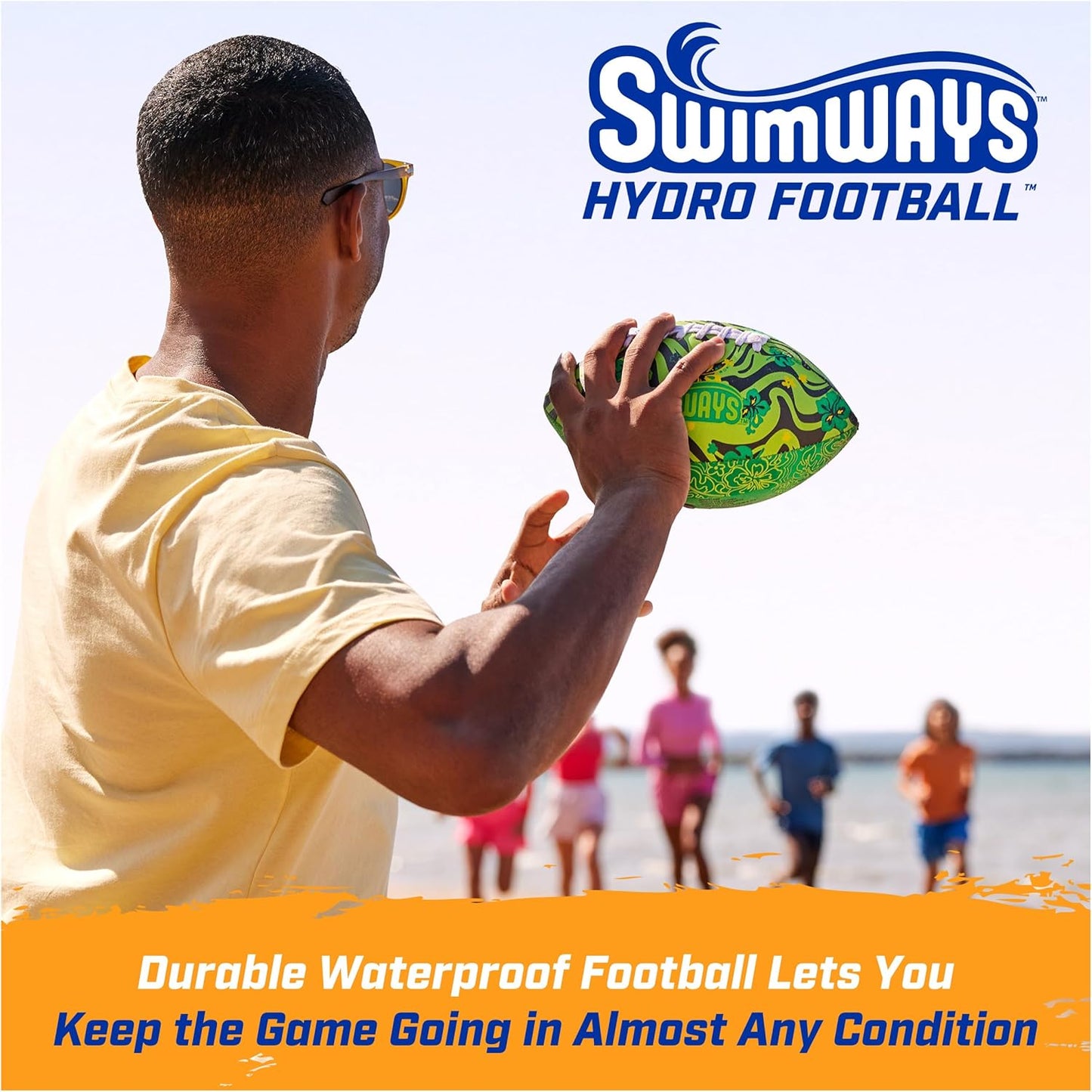 HotSwimways Hydro Waterproof Football, Outdoor Games for Adults and Kids, Swimming Pool Accessories and Pool Party Games,9.25 Inches, Green