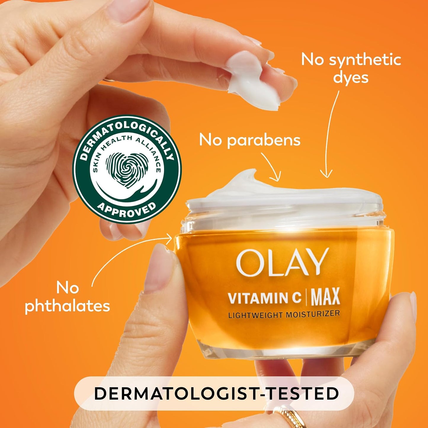HotOlay, Vitamin C MAX Face Moisturizer, Brightening Cream for Women, Hydrating, Evens Tone, Dark Spot and Hyperpigmentation Reduction, Glowing Skin Care - Niaciniamide, Peptides, 1.7 Ounce