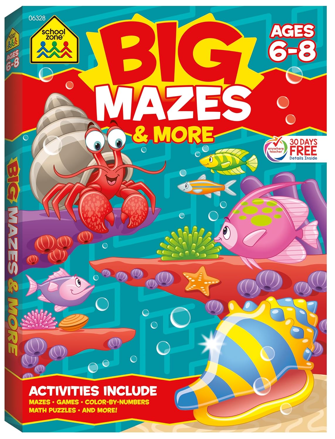 Hot School Zone Big Mazes & More Workbook: 320 Pages, 1st Grade, 2nd Grade, Learning Activities, Math, Maze Puzzles, Games, Color By Numbers, Ages 6 to 8