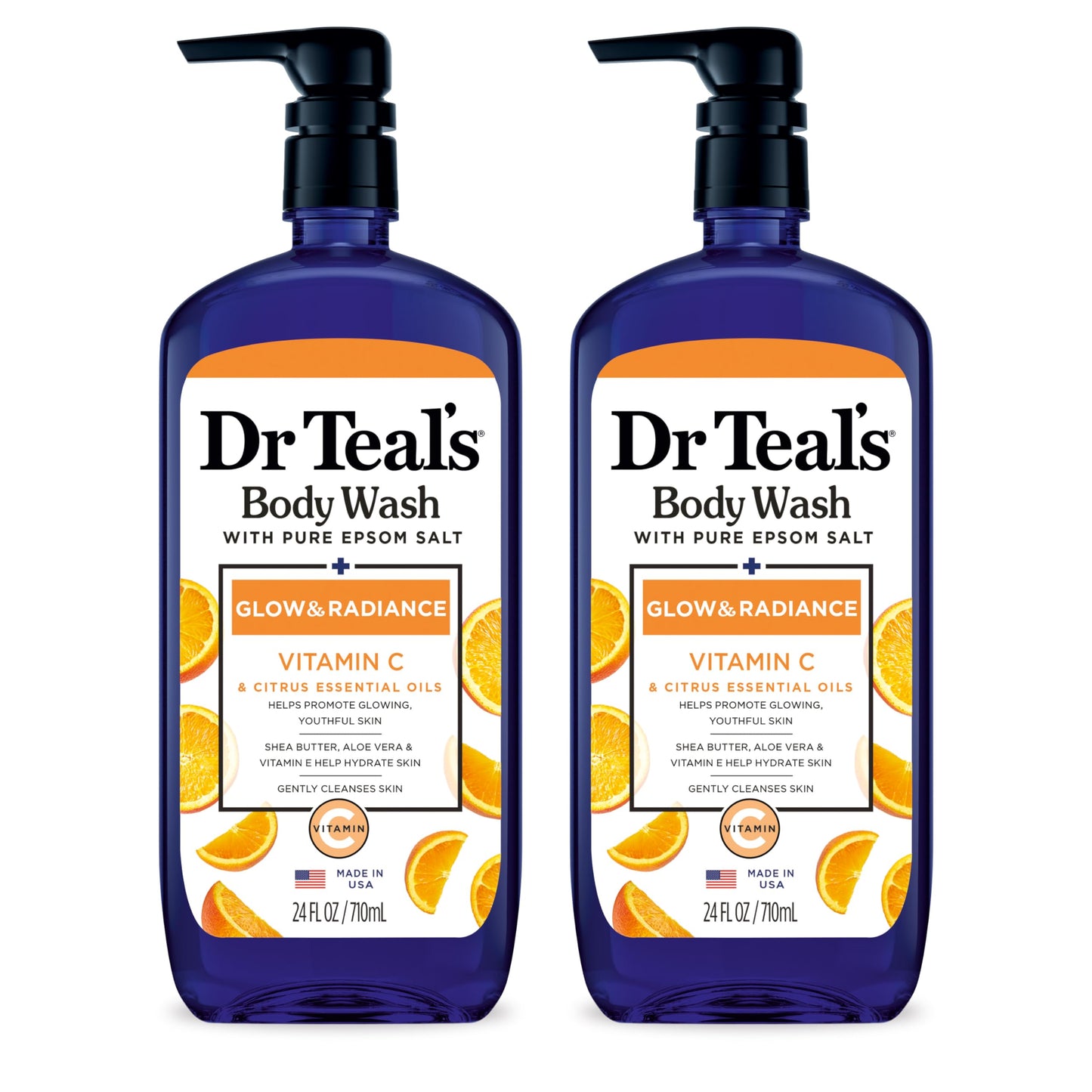 HotDr Teal's Body Wash with Pure Epsom Salt, Relax & Relief with Eucalyptus & Spearmint, 24 fl oz (Pack of 2)