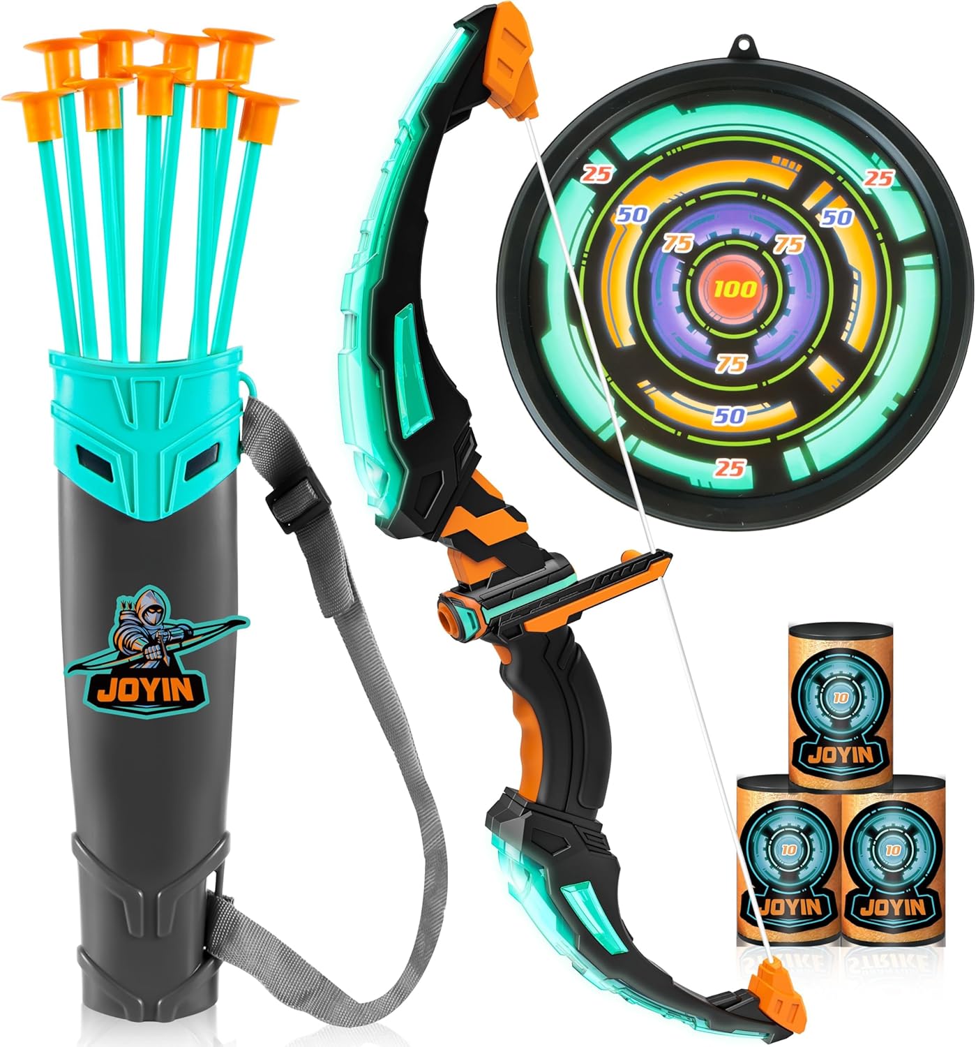 HotJOYIN Kids Bow and Arrow Set, LED Light Up Archery Toy Set with 9 Suction Cup Arrows, Target & Arrow Case, Indoor and Outdoor Hunting Play Gift Toys for Kids, Boys & Girls Ages 6-12