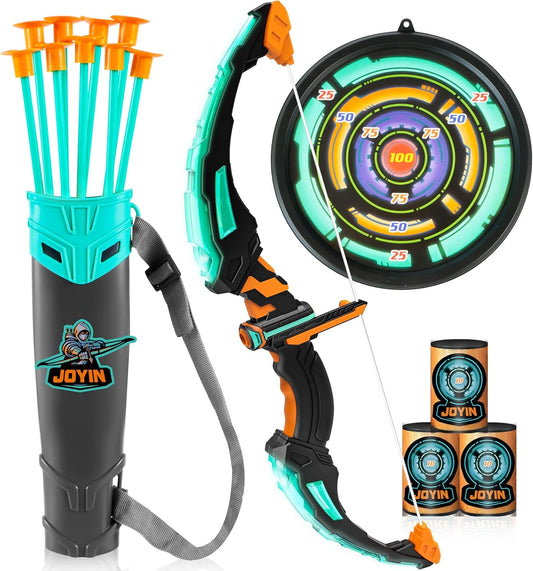 HotJOYIN Kids Bow and Arrow Set, LED Light Up Archery Toy Set with 9 Suction Cup Arrows, Target & Arrow Case, Indoor and Outdoor Hunting Play Gift Toys for Kids, Boys & Girls Ages 6-12