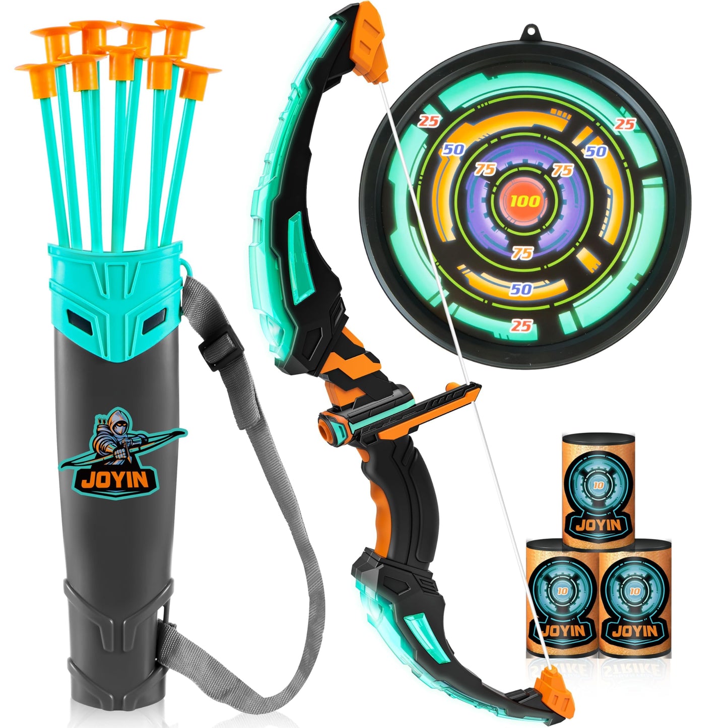 HotJOYIN Kids Bow and Arrow Set, LED Light Up Archery Toy Set with 9 Suction Cup Arrows, Target & Arrow Case, Indoor and Outdoor Hunting Play Gift Toys for Kids, Boys & Girls Ages 6-12