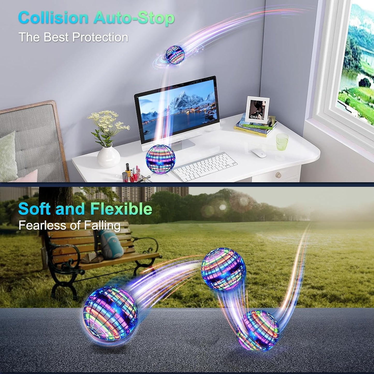 HotIvtivfu Flying Orb Ball (Blue, 2026 Upgraded) with Dazzling Lights, Magic Hover Spinner, Cool Boomerang Drone, Floating Cosmic Globe, Kids Toys Gifts for 6 7 8 9 10 Year Old Boys Girls