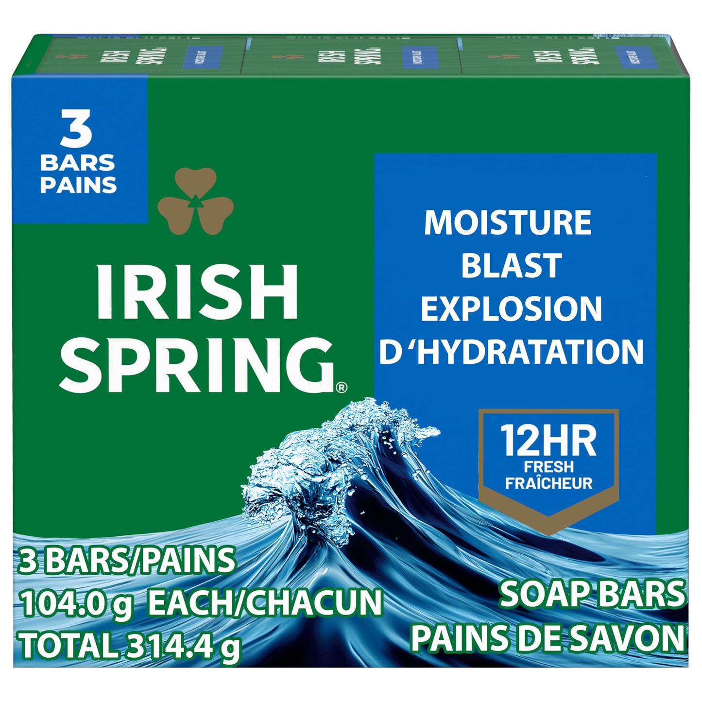 HotIrish Spring Bar Soap for Men, Original Clean, Smell Fresh and Clean for 12 Hours, Men Soap Bars for Washing Hands and Body, Mild for Skin, Recyclable Carton, 3.7 Ounce - 3 Count (Pack of 8)