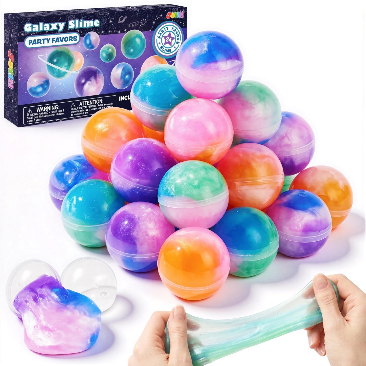 HotJOYIN Slime Party Favors, 24 Pack Galaxy Slime Ball - Stretchy, Non-Sticky, Mess-Free, Stress Relief, and Safe - Toys for Girls and Boys - Easter, Classroom Reward, Party Supplies, Valentines
