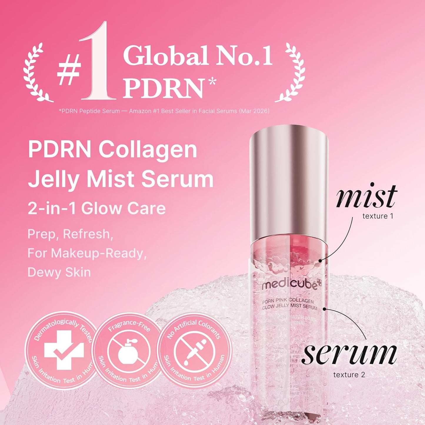 Hotmedicube Jelly Mist Serum with Pink PDRN Collagen | Dual-Texture Glow Spray with Niacinamide, Glutathione, Ceramide, Hyaluronic Acid | for Hydration, Radiance, Plump-Looking Skin | 2.02 fl.oz