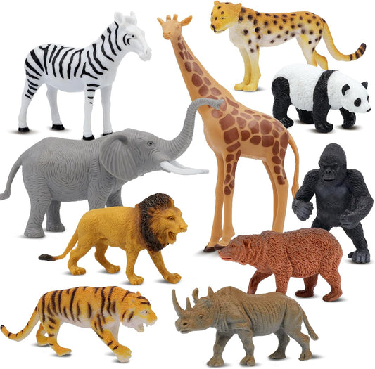 HotSafari Animal Figurines Set for Kids, 10 Piece Realistic Wild Zoo Animals Collection with Elephant, Lion, Tiger, Giraffe, Educational Toys for Toddlers Boys Girls