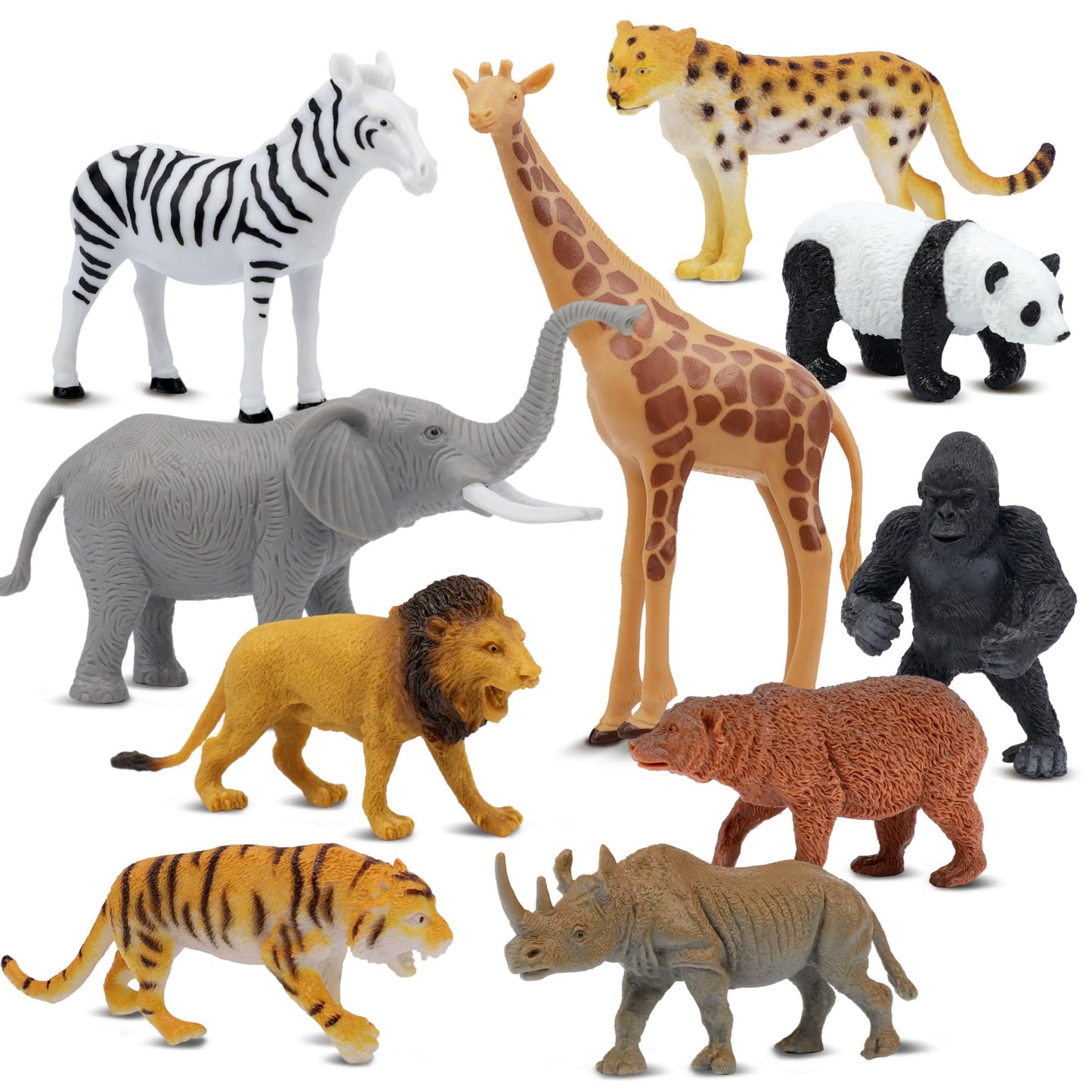 HotSafari Animal Figurines Set for Kids, 10 Piece Realistic Wild Zoo Animals Collection with Elephant, Lion, Tiger, Giraffe, Educational Toys for Toddlers Boys Girls
