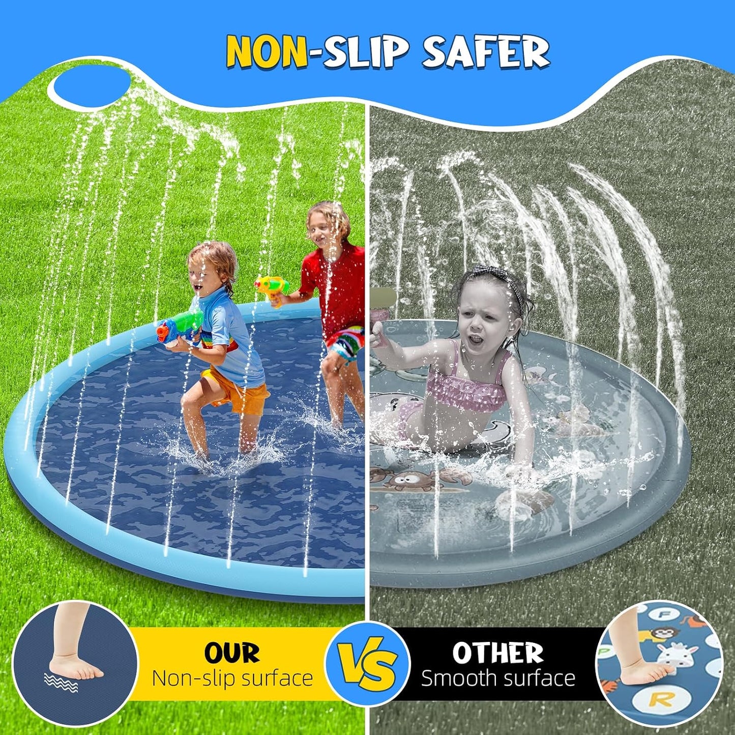 HotNon-Slip Splash Pad for Kids and Dog, 80" Extra Large Baby Play Mat, Dog Pool Toys, Thicken Sprinkler Pool Summer Outdoor Water Toys for Ages 3-12 Boys Girls, Parent-Kids &Games Fun Backyard (Blue)