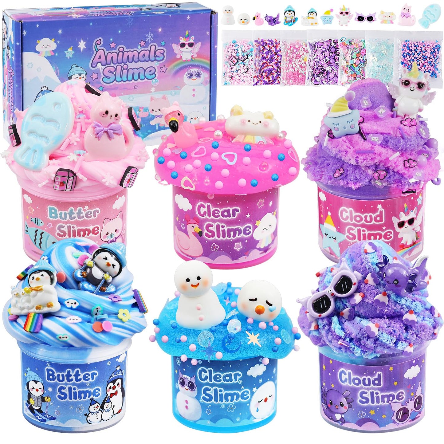 Hot6 Pack Slimes, Blue Slime Kit, Butter Cloud Slime for Boys Girls Ages 8-12,Toys for Girls and Boys, Slime Party Favors Goodie Bag Stuffers, 4 5 6 7 8 9 10 Year Old Girl Birthday Gift Cute Stuff