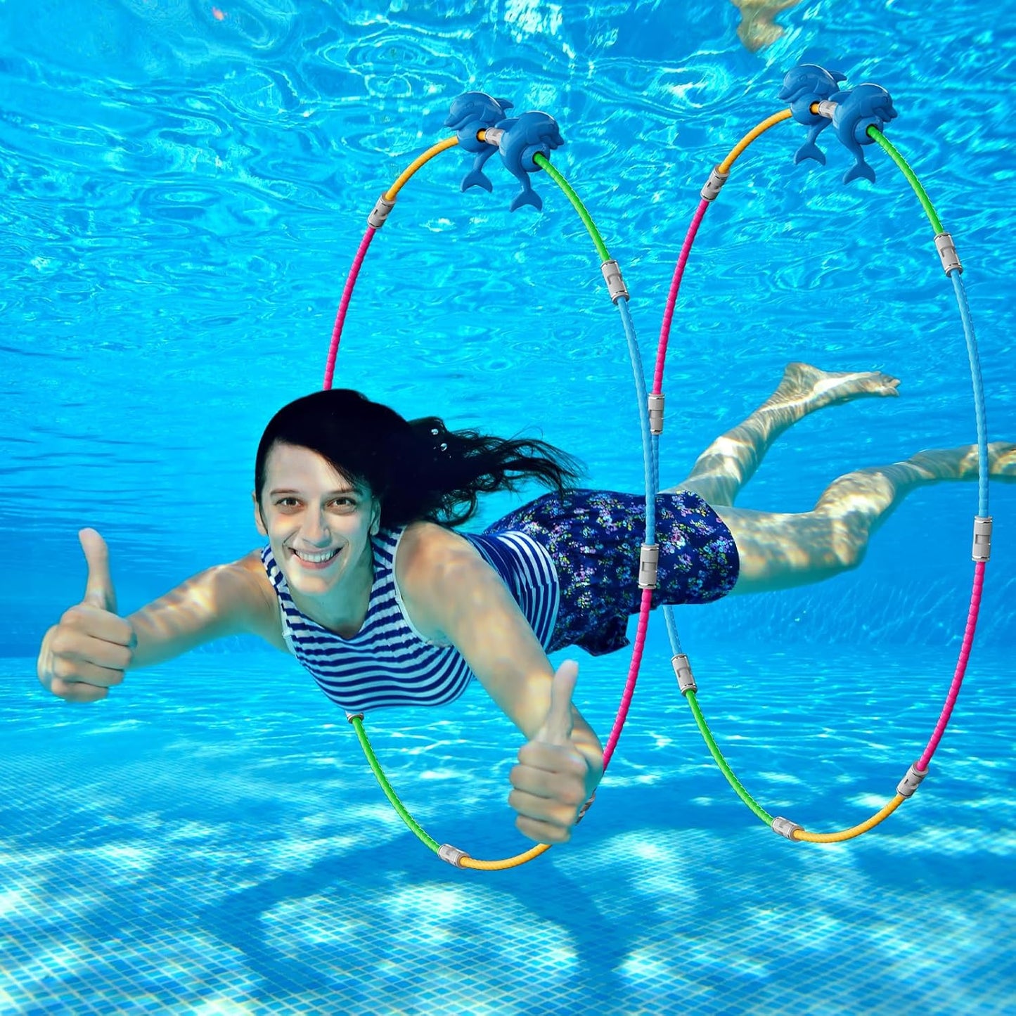Hot Pool Ring Toys, 2-Pack Water Sports Swim Rings for Kids, Underwater Swim Thru Ring for Pool, Ideal Pool Games Toy for Kids Aged 5, 6, 7, 8, 9, 10, 11,12