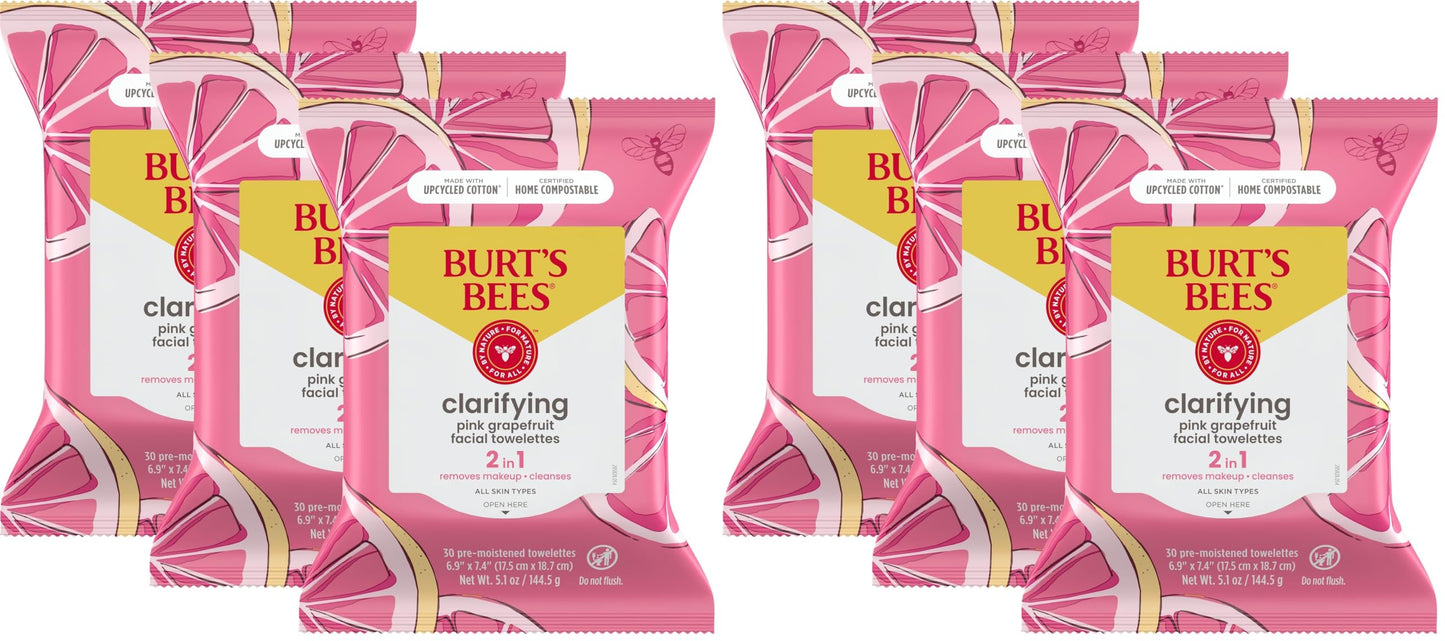 HotBurts Bees Micellar Rose Water Facial Towelettes, 100% Plant Based Cloth; 99% Natural Origin; Remove Makeup, Cleanse, Hydrate; No Greasy, Oily Residue; All Skin Types; 30 Ct, Pack of 3 (Pack May Vary)