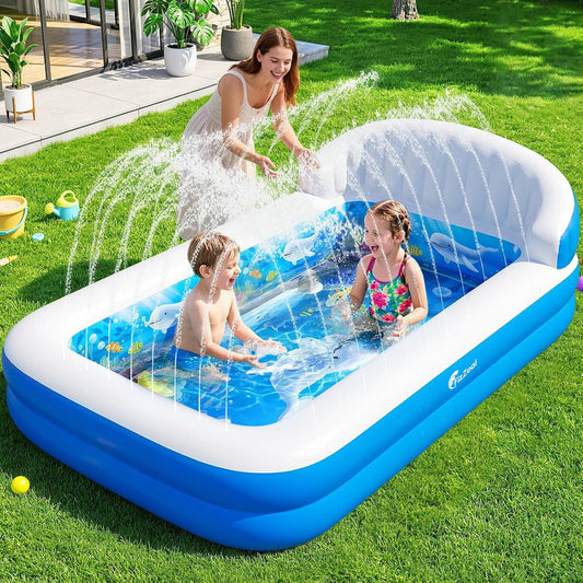 Hot FizZeal Kiddies Pool,Inflatable Pool with Sprinkler,Inflatable Pools with Big Backrest for Toddlers,Rectangle Kids Pool Backyard,Kids Swimming Pool,Small Inflatable Pool, Outdoor Water Pool for Kids