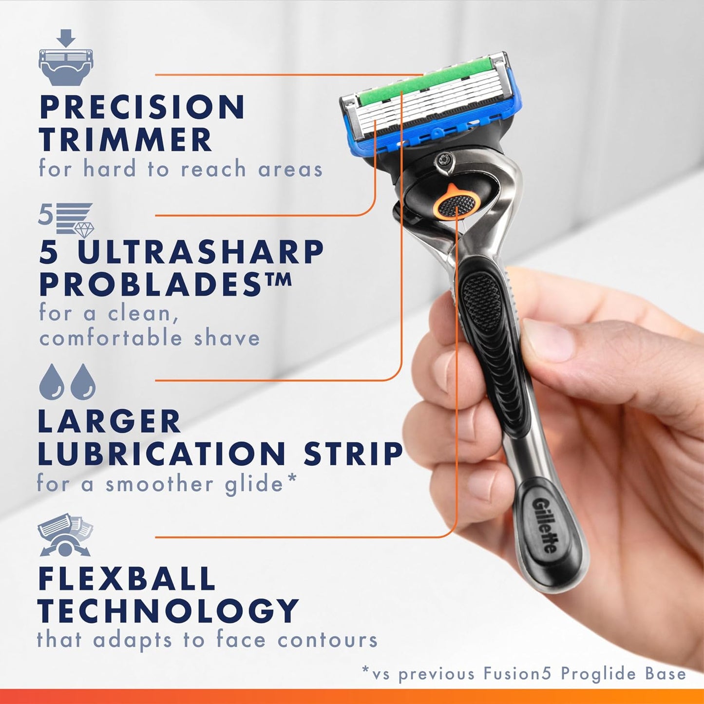 HotGillette Fusion5 ProGlide Men's 5-Blade Razor Blade Refills with Precision Trimmer, 10 Count