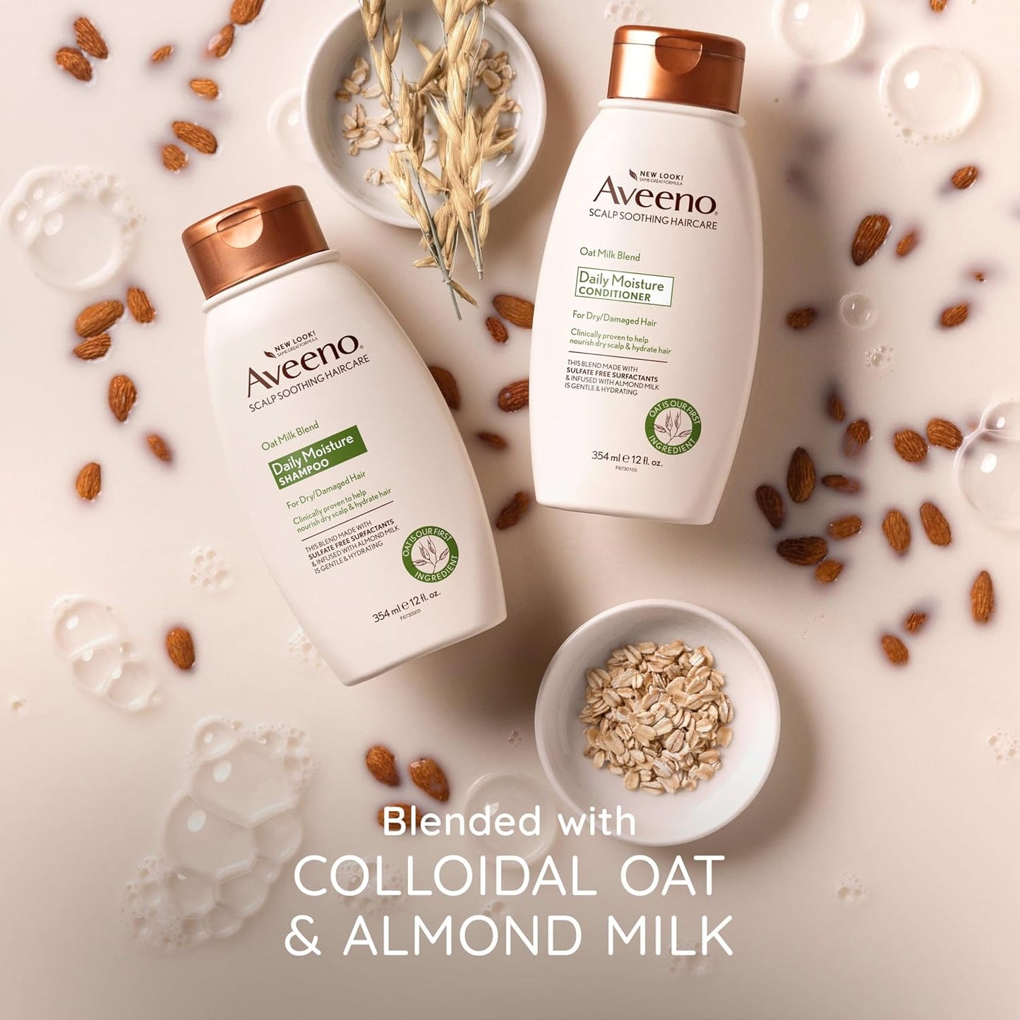 HotAveeno Oat Milk Blend Moisturizing Shampoo, Ultra-Hydrating, for Dry, Damaged Hair, 12 fl oz