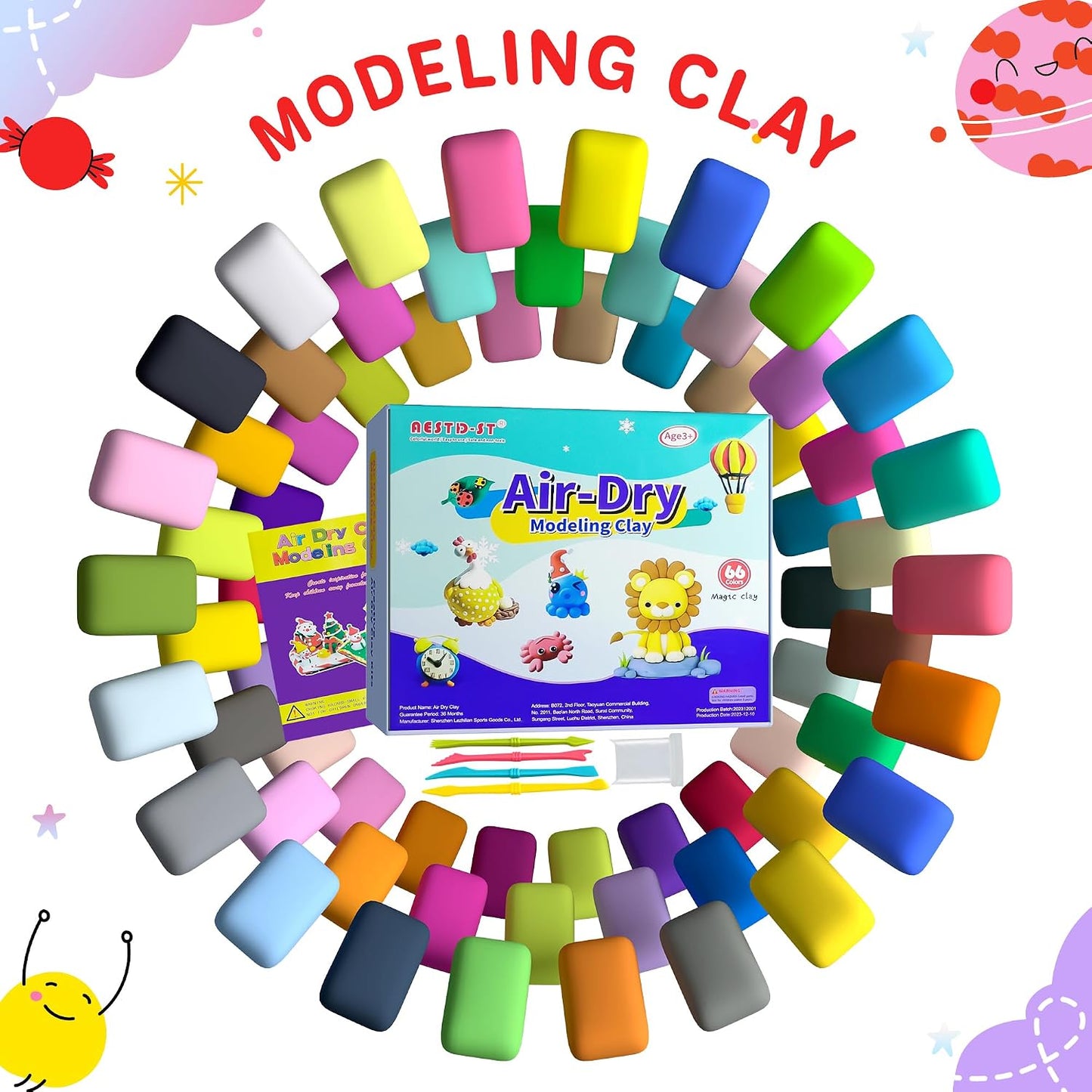 HotAestd-ST Air Dry Clay 66 Colors, Modeling Clay for Kids, DIY Magic Clay | Molding Clay Kit, 4 Sculpting Tools, Resealable bags, Non-Sticky Soft, Super Light, Arts & Crafts Gift for Boys Girls Kids