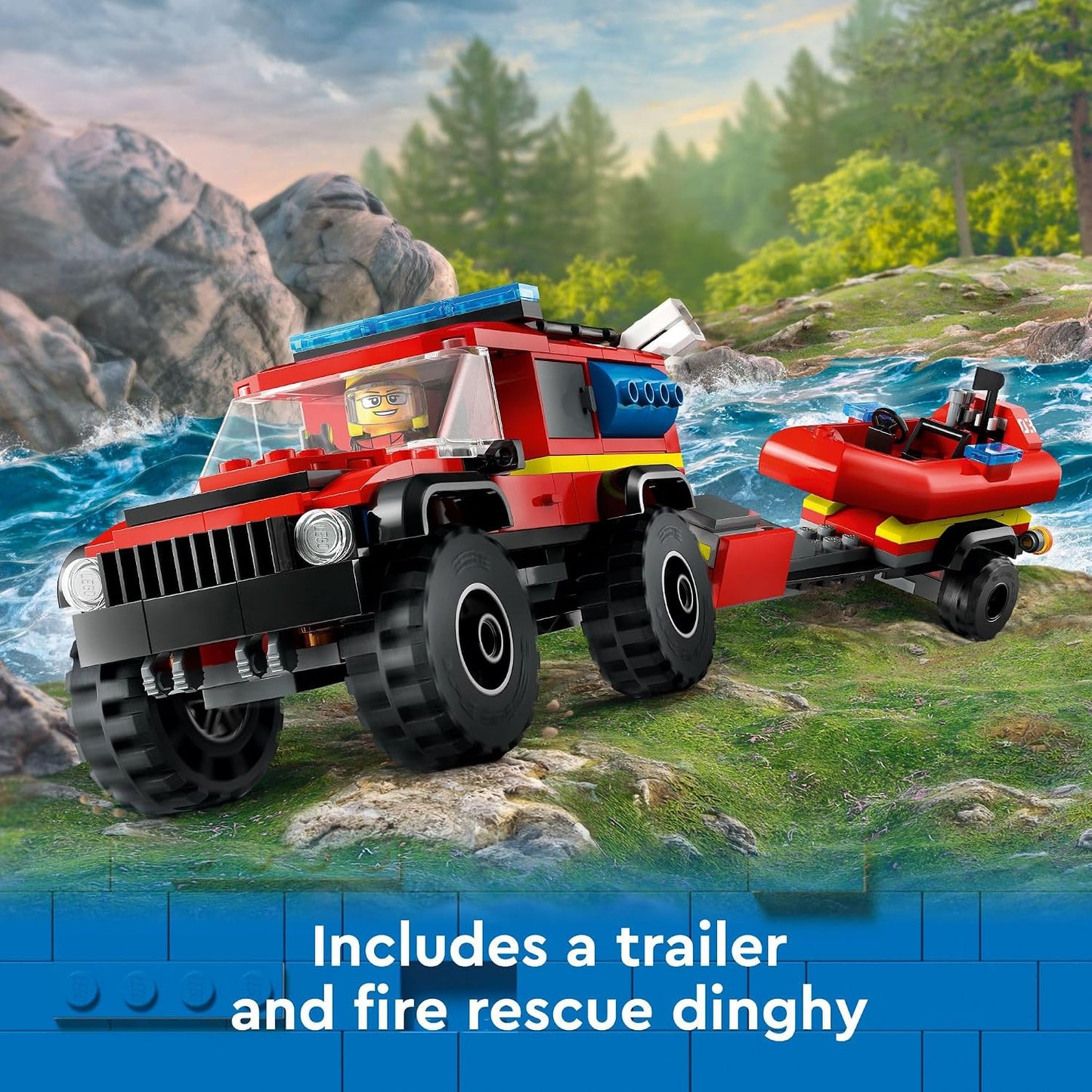 Hot LEGO City 4x4 Fire Truck with Rescue Boat - Building Toy for Boys & Girls, Ages 5+ - Gift for Birthdays - Truck Toy W/ 3 Minifigures - 60412
