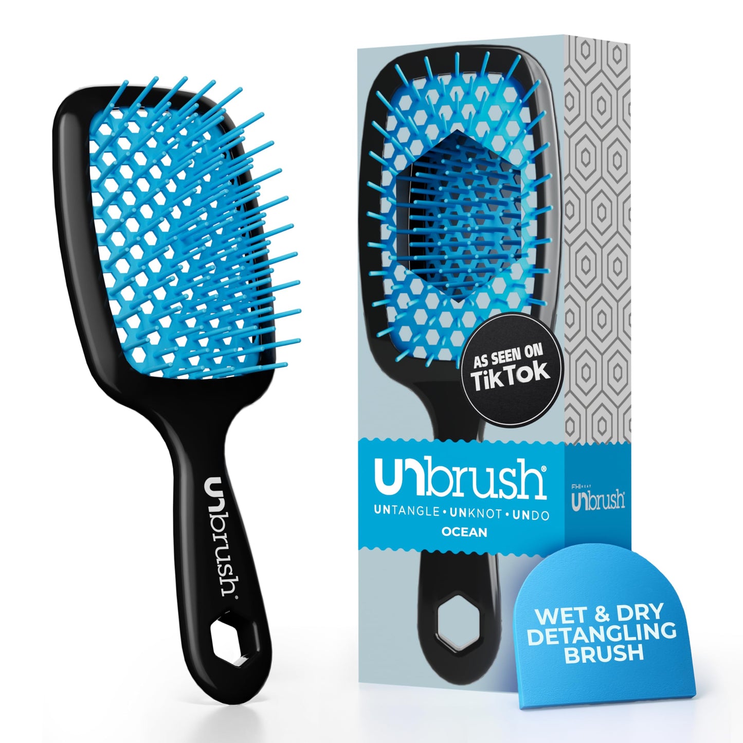 HotFHI Heat UNbrush Detangling Brush for Pain-Free Brushing on All Wet or Dry Hair Types — Durable DuoFlex Anti-Static Bristles, Lightweight Handle, Vented Hair Brush, Periwinkle Light Blue