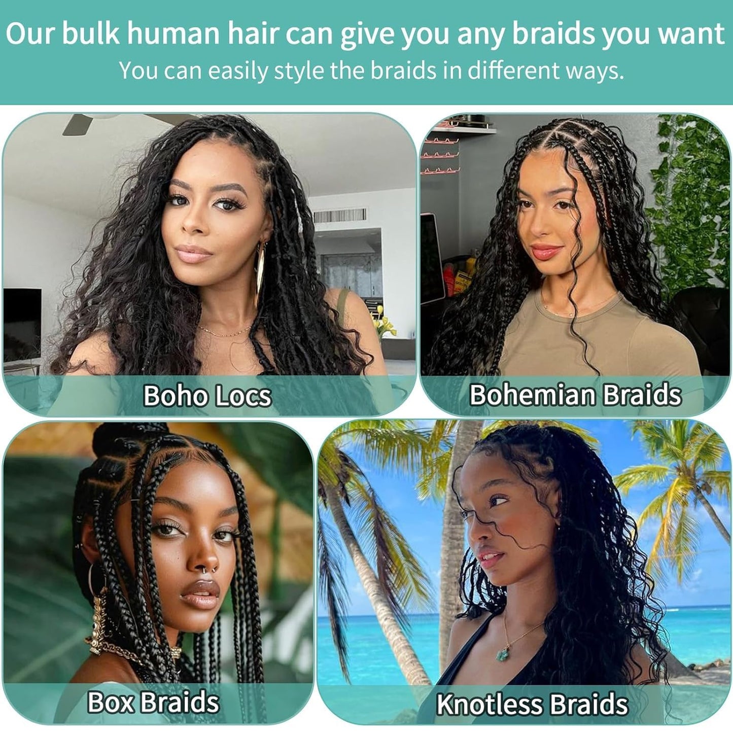 HotMOTFIN Human Braiding Hair for Boho Braids 20 Inch Curly Wave Bulk Bundles | 110g Boho Hair for Braiding, 12A 100% Virgin, Long-lasting, Tangle Free, Deep Wave, Knotless Bohemian Braid, Natural Color