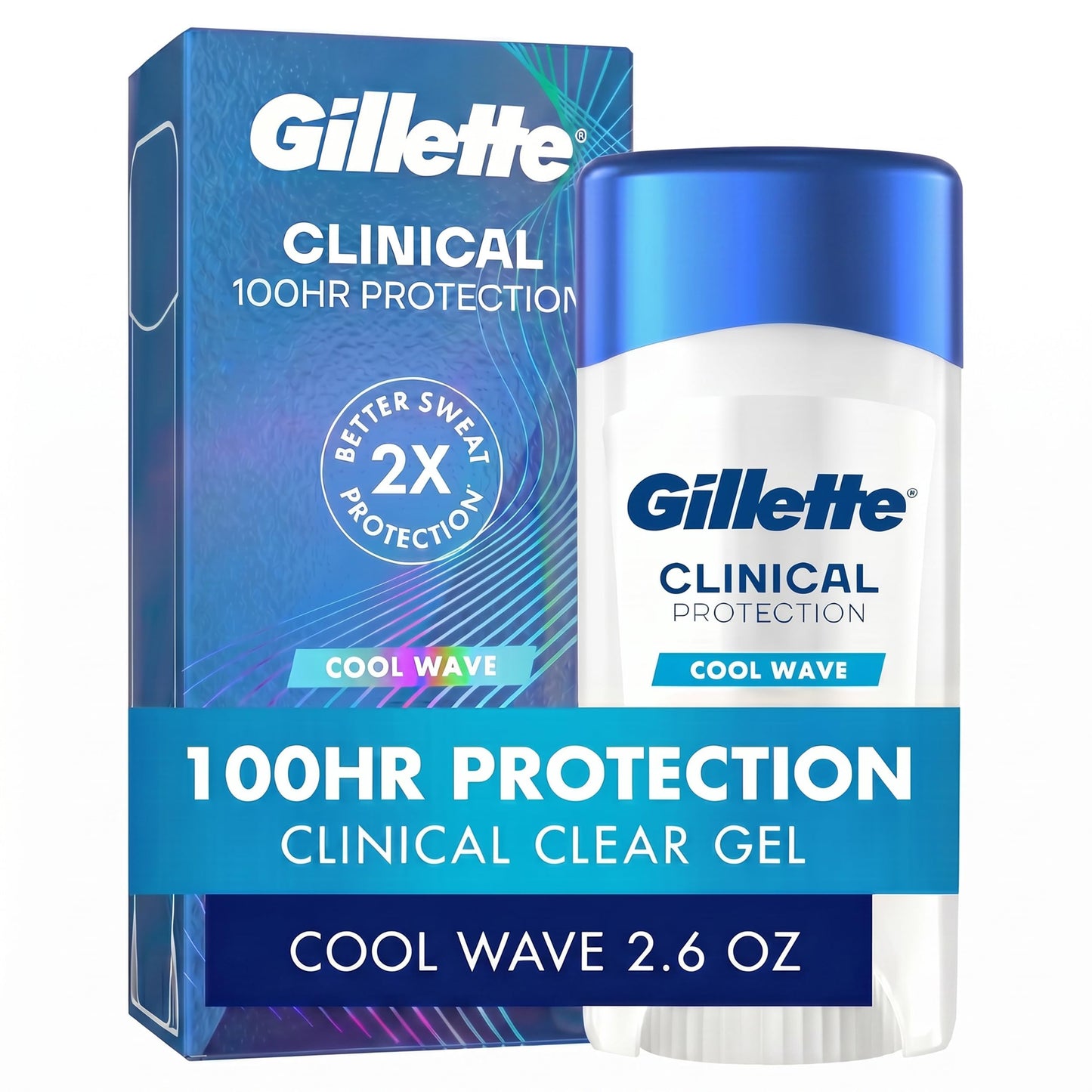 HotGillette Clinical Antiperspirant and Deodorant for Men, 100HR Clinical Strength Sweat & Odor Protection, Long Lasting Freshness, Anti-White Mark Technology, Clear Gel, Cool Wave Scent, 2.6 oz