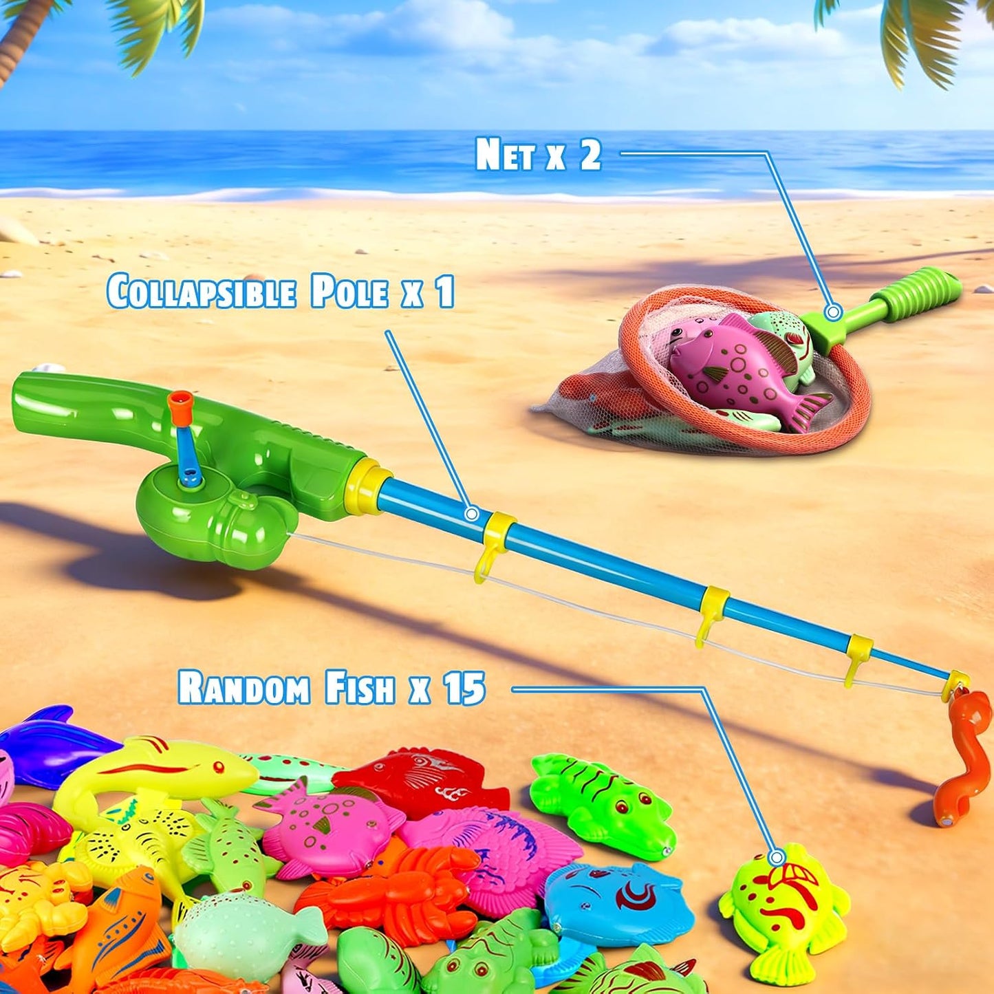 Hot CozyBomB™ Magnetic Fishing Toys Game Set for Kids | Water Table Bathtub Kiddie Pool Party Pole Rod Net, Outdoor Plastic Floating Fish, Toddler Bath Color Ocean Sea Animals Birthday Gift Age 3-5 6 4-8
