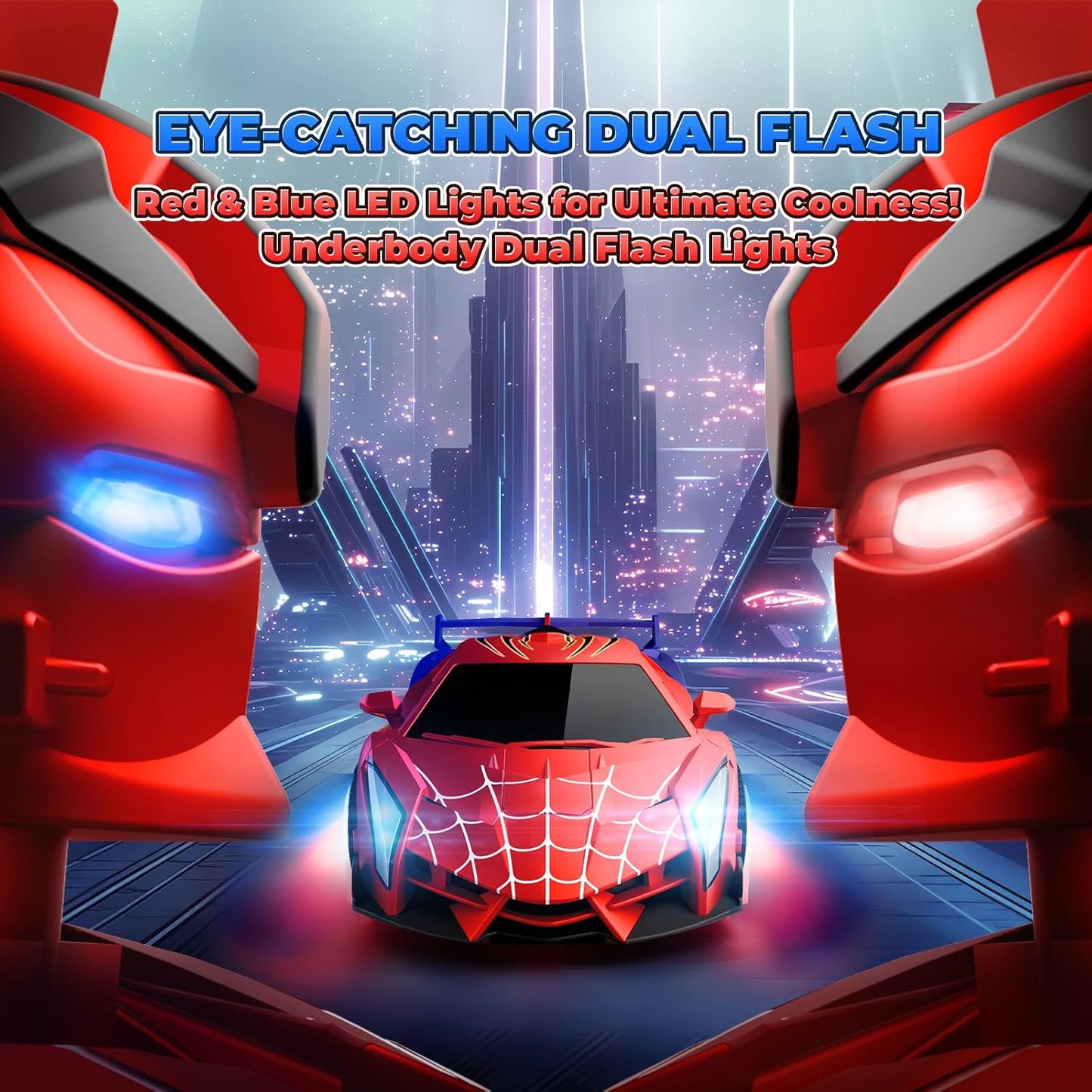 HotSpider Transform RC Cars Toys with Eye & Underbody Lights, 2.4GHz Remote Control Car One-Button Deformation, Fast 360°Rotation Robot Toys Birthday Gifts for 3 4 5 6 7 8 9 10 Year Old Boys Age 4-7 8-12