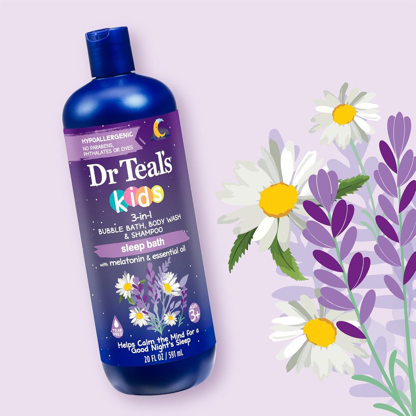 HotDr Teal's Kids 3-in-1 Sleep Bubble Bath, Body Wash & Shampoo with Melatonin & Essential Oil, Lavender Scent, 20 fl oz (Pack of 3)