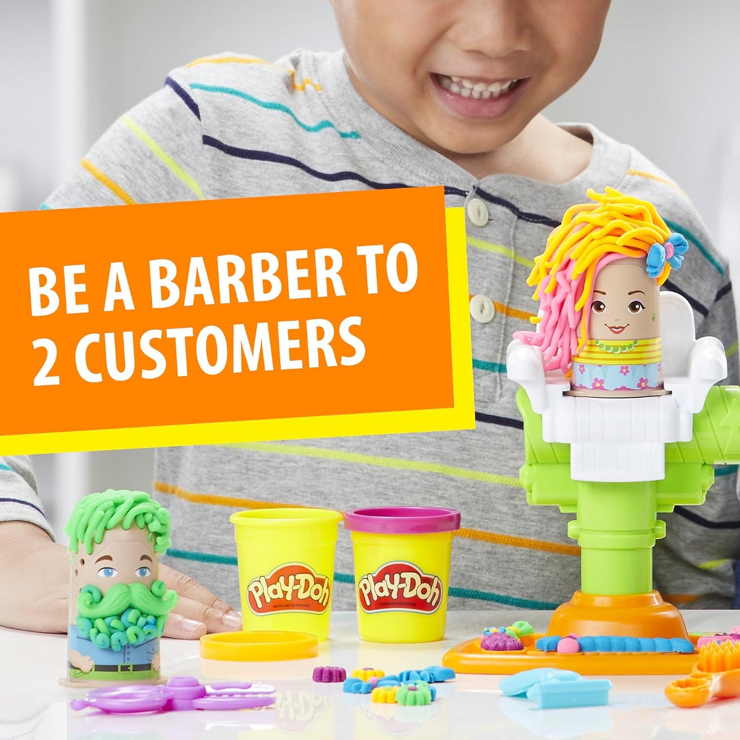 HotPlay-Doh Buzz 'n Cut Fuzzy Pumper Barber Shop Set, Electric Buzzer, 5 Colors of 2-Ounce Cans, Preschool Toys, Girls & Boys, Ages 3+ (Amazon Exclusive)
