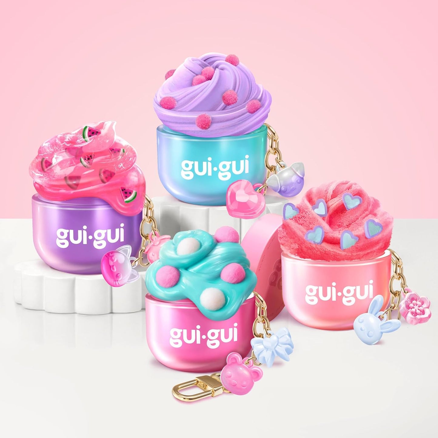 Hot GUI GUI Mini Bundle Pack Slime Kit, Scented Slime for Kids 6+ | 4 collectible minis with gloss, butter, fluffy cloud slime, and clear textures plus charm clips, birthday gifts for girls 6+