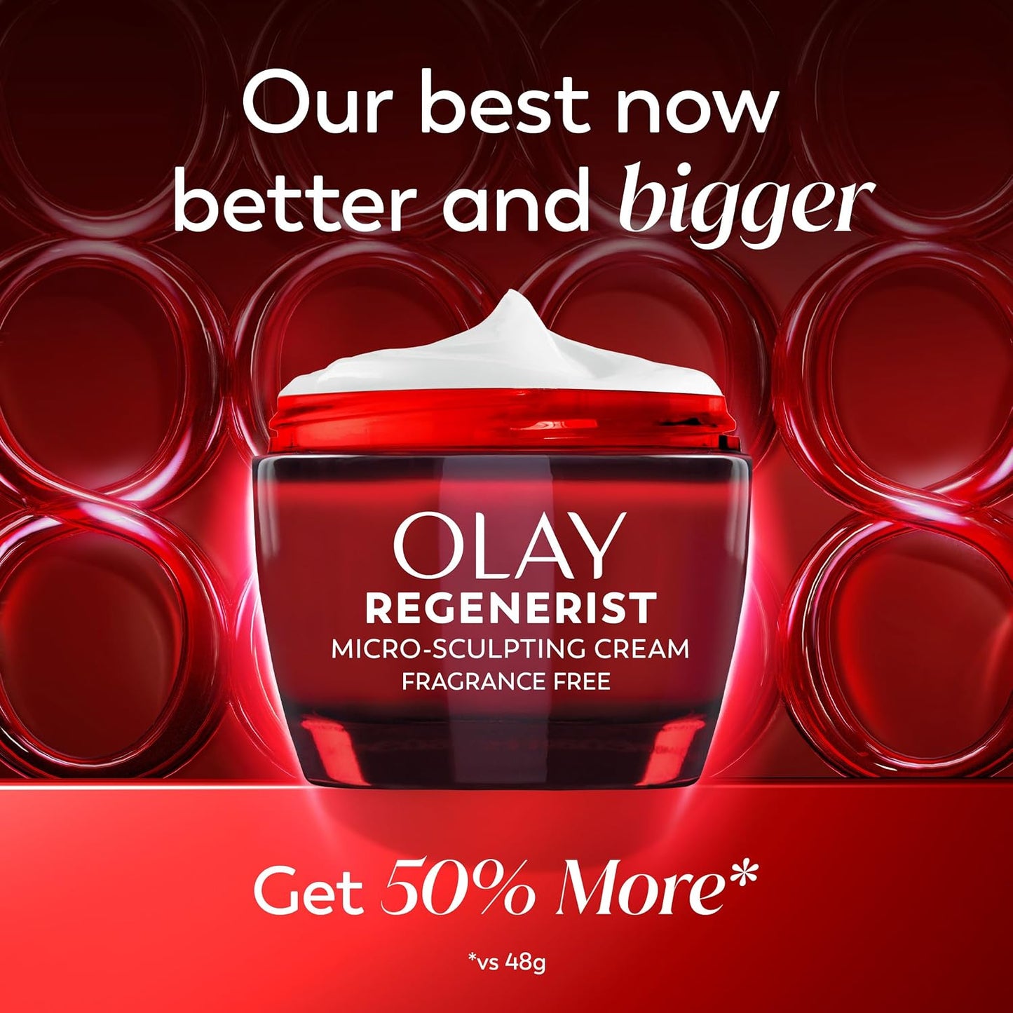 HotOlay Face Moisturizer, Regenerist Micro-Sculpting Cream for Women, Fragrance-Free - Anti-Aging, Anti-Wrinkle, Firming Skin Care - Triple Collagen Cream, Peptide, Hyaluronic Acid, Niacinamide, 2.6oz