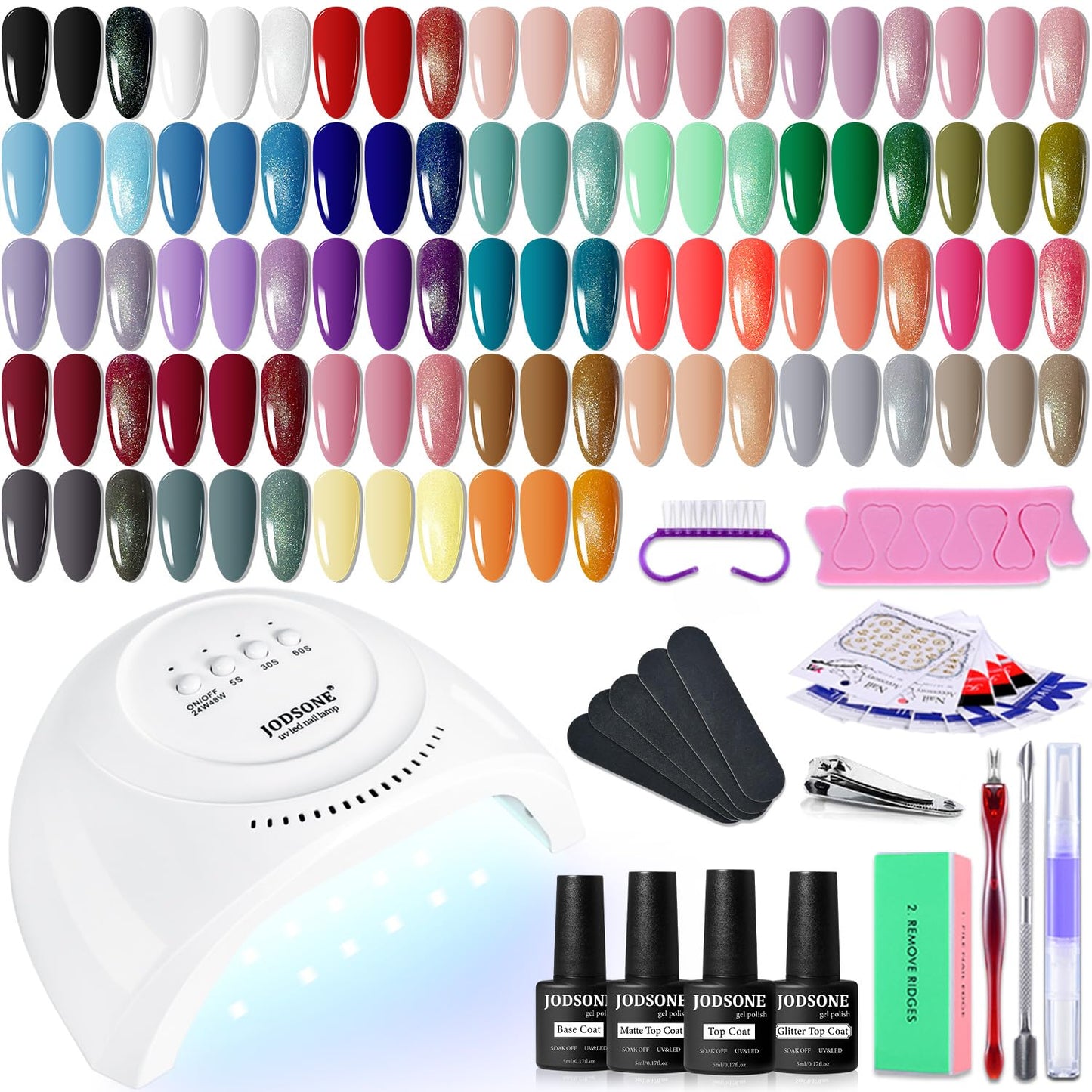 HotJODSONE Gel Nail Polish Kit with U V Light 32 Colors Gel Polish Nail + 4 Functional Adhesive Bottles Kit Soak Off Manicure Tools Gifts for Women