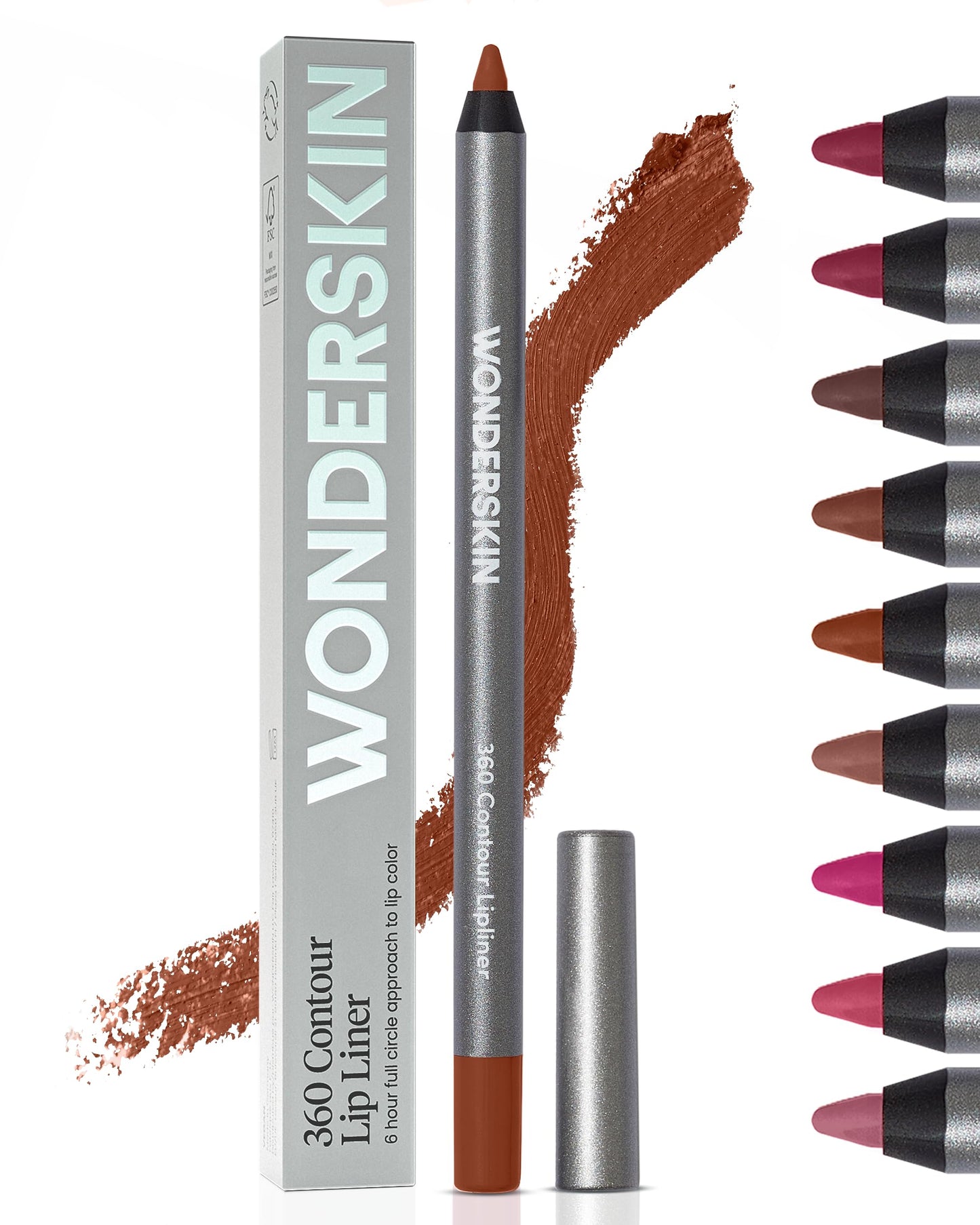 HotWonderskin Lipliner Pencil - 360 Contour Lipliner, Long Lasting, Sharpenable, Waterproof and Transfer-Proof Brown Lip Liner Pencil (Saddle)