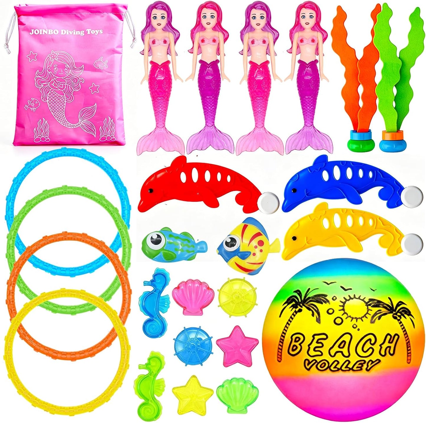 Hot18 Pcs Diving Pool Toys for Kids Ages 3-12 Set with Storage Bag,Pool Games Summer Swim Water Sinking Mermaid Toys