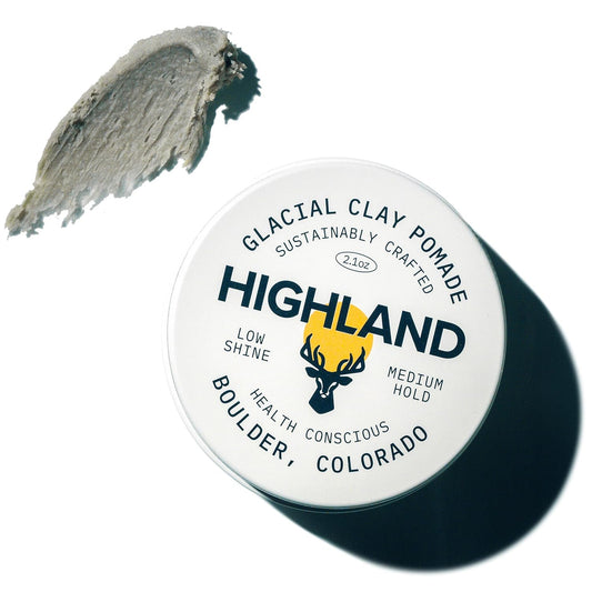 HotHighland Glacial Hair Clay Pomade - Award winning hair styling clay for men and women made with 100% all natural and organic ingredients that promote hair and scalp health. Low shine, Medium Hold.
