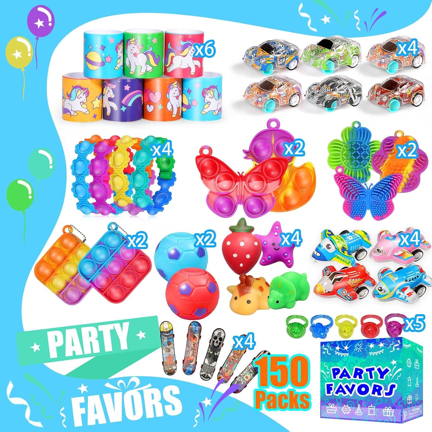 HotParty Favors for Kids 8-12 4-8, 150-Pack Fidget Toys Bulk, Treasure Box Toys for Classroom, Stocking Stuffers Goodie Bags, Classroom Prizes, Birthday Holiday for Boys Girls